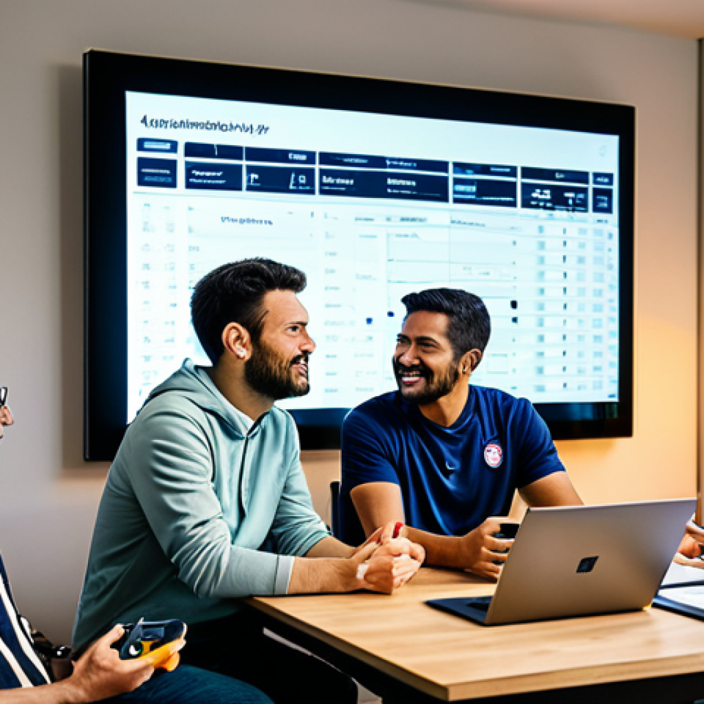 A diverse group of adult volleyball fans, fully clothed in appropriate casual attire, gathered in a modern, well-lit living room. They are actively engaged in collaborative analysis, with multiple large screens displaying live volleyball game footage, detailed player statistics, and analytical overlays. Some individuals hold tablets or laptops, pointing at specific data points on the screens, fostering an atmosphere of shared expertise and intellectual discussion. The scene emphasizes fan-powered analysis and data diving. Safe for work, appropriate content, fully clothed, modest, family-friendly, perfect anatomy, correct proportions, natural pose, well-formed hands, proper finger count, natural body proportions, professional photography, high quality.