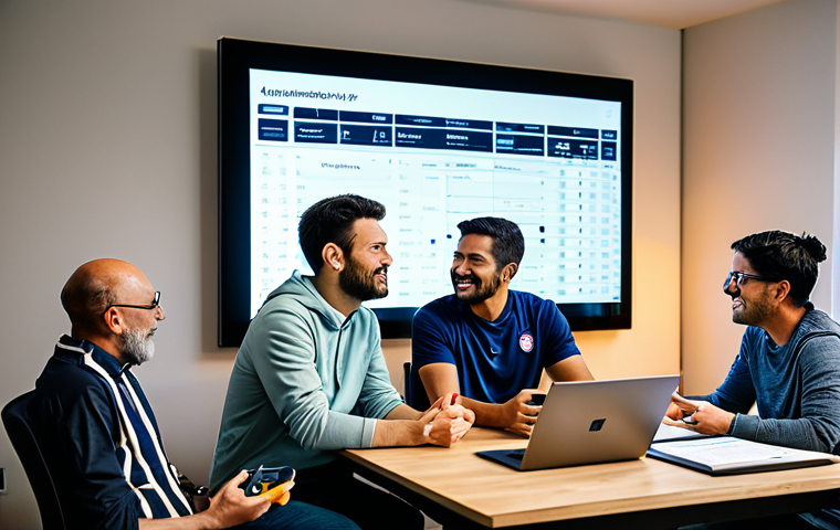 A diverse group of adult volleyball fans, fully clothed in appropriate casual attire, gathered in a modern, well-lit living room. They are actively engaged in collaborative analysis, with multiple large screens displaying live volleyball game footage, detailed player statistics, and analytical overlays. Some individuals hold tablets or laptops, pointing at specific data points on the screens, fostering an atmosphere of shared expertise and intellectual discussion. The scene emphasizes fan-powered analysis and data diving. Safe for work, appropriate content, fully clothed, modest, family-friendly, perfect anatomy, correct proportions, natural pose, well-formed hands, proper finger count, natural body proportions, professional photography, high quality.