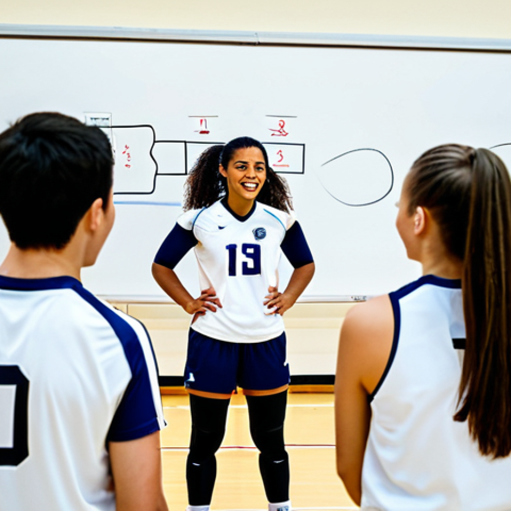 Pre-Tournament Strategy Meeting**

"A diverse group of volleyball players in athletic wear, fully clothed, gathered around a whiteboard in a brightly lit gymnasium, discussing strategy. The whiteboard displays diagrams of volleyball formations and plays. Energetic atmosphere. Safe for work, appropriate content, family-friendly, professional sports photography, perfect anatomy, natural proportions."

**