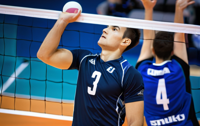 배구 유니폼 색상 선택 팁 - **Prompt:** A highly dynamic action shot of a female volleyball player mid-jump, delivering a powerf...