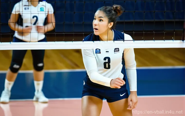 배구 경기에서의 의사소통 - **Dynamic Volleyball Save with Verbal Cue:**
    A dynamic indoor volleyball scene. Two female volle...