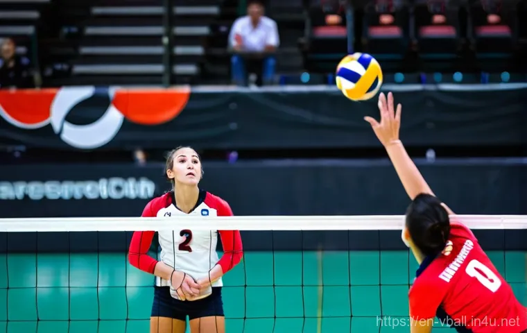 배구 전술 핸드북 - **Prompt 1: The Apex of Serve-Receive Focus**
    A dynamic, low-angle shot of a male or female voll...