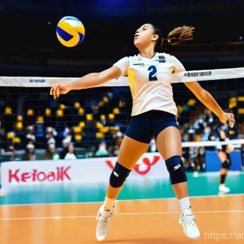배구 국제 규정 개정 사항 - **A Dynamic Libero Serve**
    A powerful, mid-action shot of a female volleyball libero in a profes...