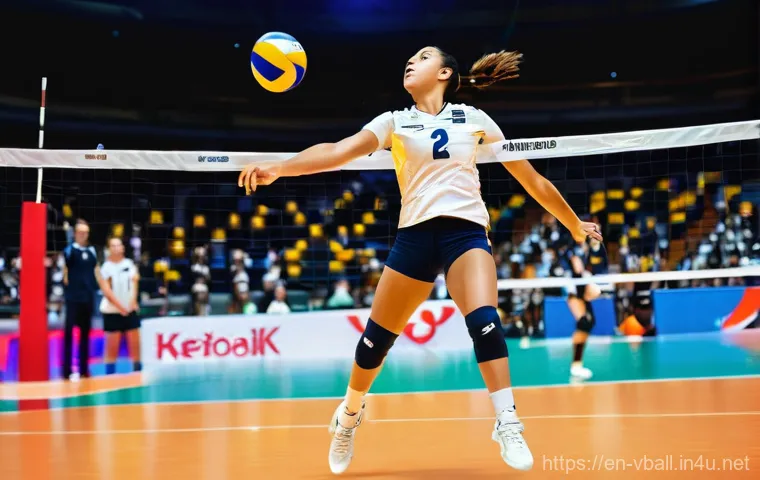 배구 국제 규정 개정 사항 - **A Dynamic Libero Serve**
A powerful, mid-action shot of a female volleyball libero in a profes...