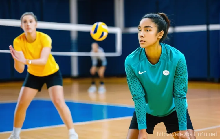 배구 클럽 활동 계획 - **Image Prompt: Intense Volleyball Serve Receive Drill**
"A group of focused adult and teenage v...