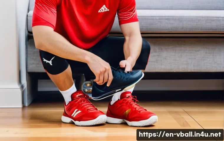 배구 관련 온라인 쇼핑몰 추천 - **Volleyball Player Fitting New Shoes at Home**
    A young adult male volleyball player, dressed in...