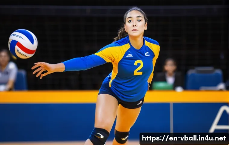 배구 경기 중 흔한 상황 대처 - **Volleyball Player in Serve Receive Stance:** A female volleyball player, athletic and focused, in ...