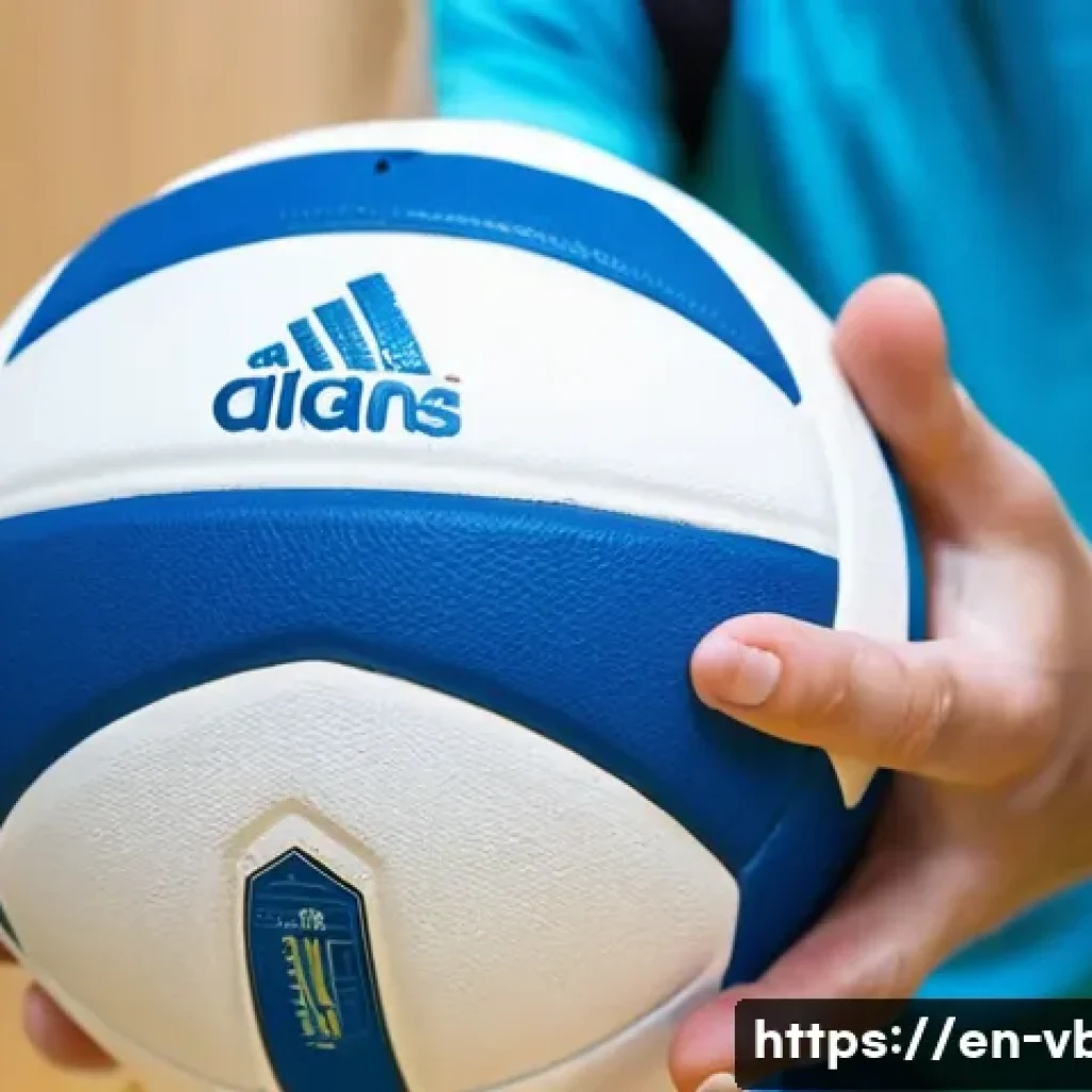 배구공 유지 보수 - **Prompt:** A close-up shot of a young adult's hands, carefully cleaning a pristine, white and blue ...