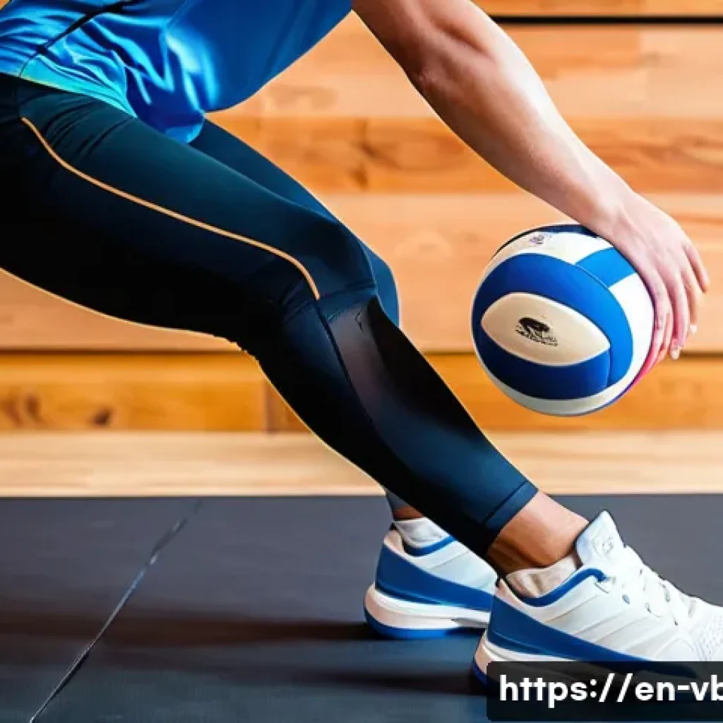 배구 무릎 보호대 추천 - A dynamic volleyball player wearing a sleek, low-profile black neoprene and spandex knee pad with ad...