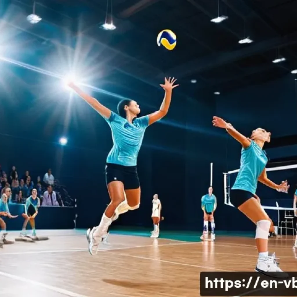 배구 선수 전술 분석 - A dynamic volleyball scene featuring a male and female player executing a variety of serves on an in...