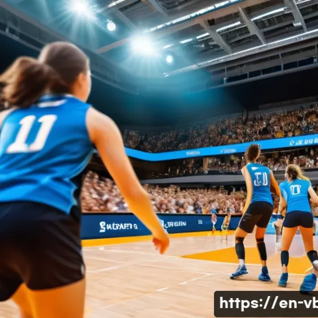 배구 경기 관람 좌석 추천 - A vibrant indoor volleyball arena scene from a front row perspective courtside, capturing the intens...