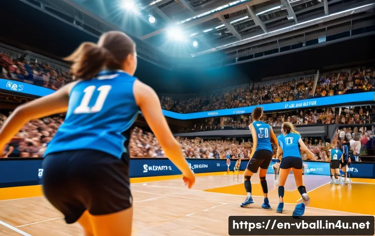 배구 경기 관람 좌석 추천 - A vibrant indoor volleyball arena scene from a front row perspective courtside, capturing the intens...