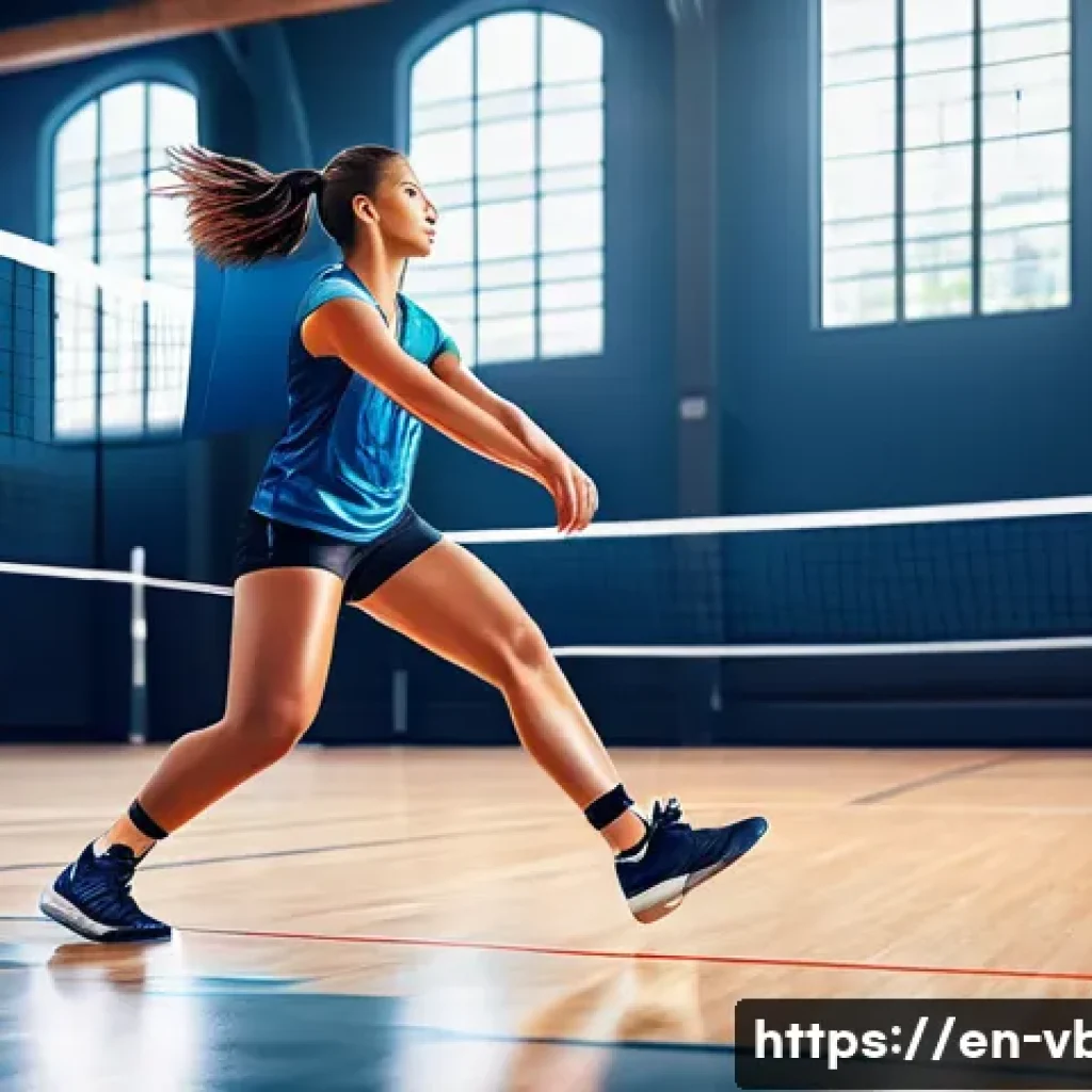 배구 관련 온라인 강의 - A detailed digital illustration of a volleyball player practicing fundamental skills indoors, wearin...