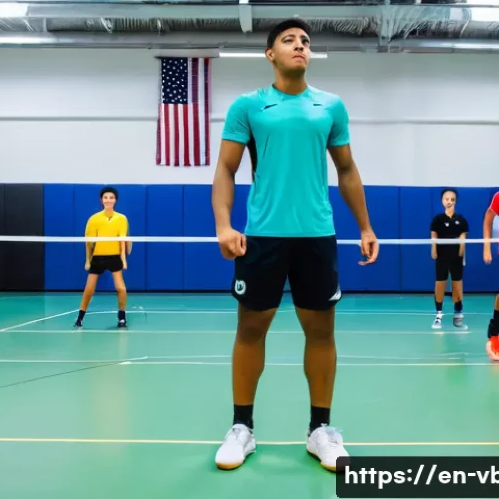 배구 초보자가 주의해야 할 점 - A dynamic volleyball training scene featuring a diverse group of young adult players practicing prop...