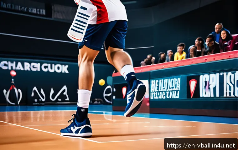 배구화와 일반 운동화의 차이 - A dynamic action shot of a volleyball player wearing modern volleyball shoes with non-marking rubber...
