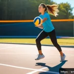 배구를 위한 유산소 운동 - A dynamic outdoor volleyball training scene featuring a young female athlete in athletic wear, perfo...