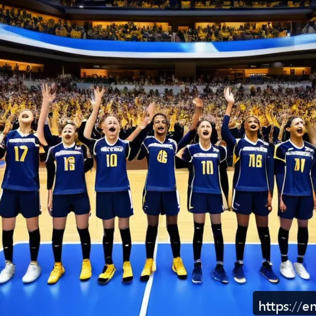 배구 팀 응원곡 - A vibrant volleyball stadium scene during a high-energy match, filled with thousands of enthusiastic...