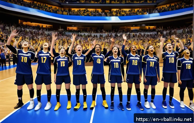 배구 팀 응원곡 - A vibrant volleyball stadium scene during a high-energy match, filled with thousands of enthusiastic...