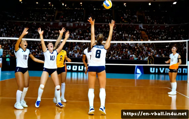 배구 대회의 역사적 순간 - Photorealistic historic indoor volleyball championship moment, a diverse women’s team in classic lat...