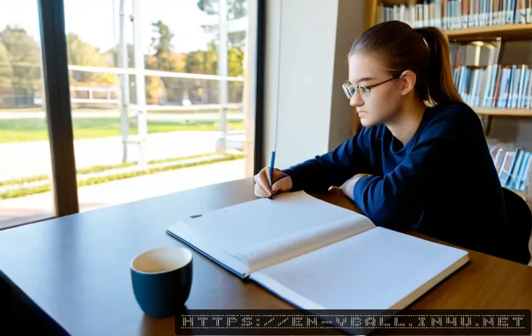 배구 관련 논문 작성 팁 - Photorealistic university student writing a volleyball research paper at a clean library desk, open ...