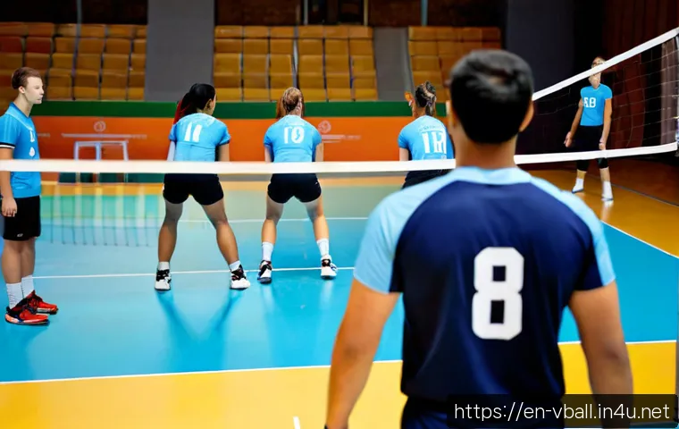 배구 경기 규칙 이해를 위한 비디오 - Photorealistic indoor volleyball match paused at the moment of a legal serve, a referee in a simple ...